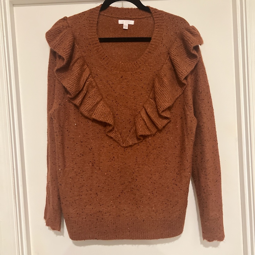 LC Lauren Conrad Ruffled Sweater in Rust
